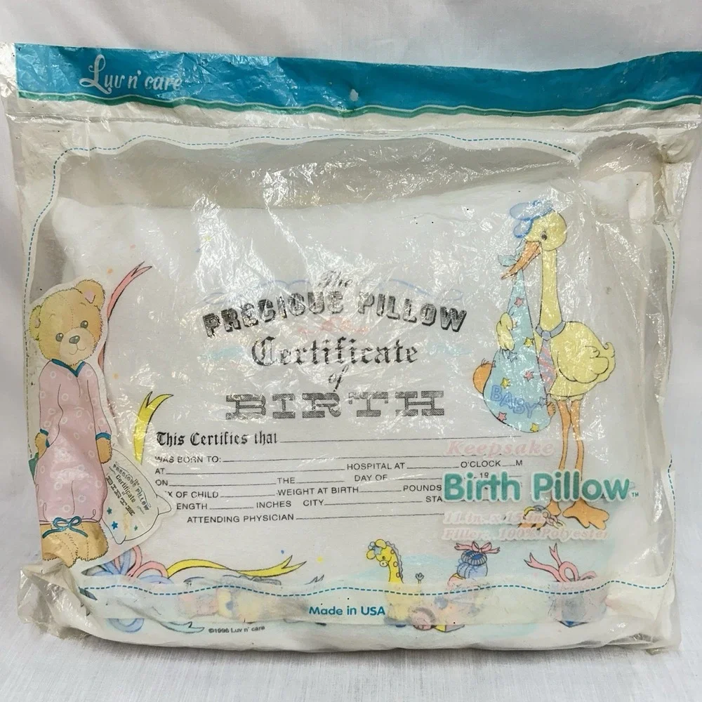 Baby Luv N' Care Birth Certificate Keepsake Pillow In Original Packaging New Vtg